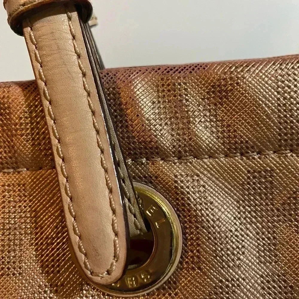 Michael kors bronze canvas hobo handbag